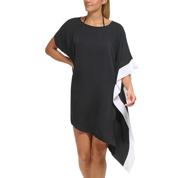 Dkny Women's Asymmetrical Caftan Swim Dress Cover-Up Black Size S/M 10888 - Picture 1 of 2
